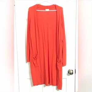 NWOT Laura Plus Long Open Front Cardigan Size X/14 Orange Long Sleeve